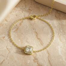 Gelang Princess Square Zirconia yang Indah dan Dapat Diatur dengan Hiasan Berlian Imitasi - Emas - View 7