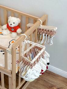 1pc Baby Clothes Hanger, Newborn Socks Drying Rack, Foldable Hanger With Multiple Clips, Children's Wardrobe Storage Windproof Clothes Rack - Multicolor - View 4