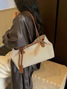 跨境亞麻歐美風大容量女款包 2026秋季新款極簡復古通勤單肩腋下手提托特包 - 咖啡 - 查看 5