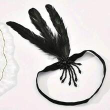 Jazz Age Vintage Party Feather Headband Series | Black Feather With Rhinestones, Perfect For Ball Scenes, One-Click Unlock Sparkling Style - Multicolor - View 4
