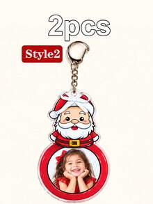Custom Keychain With Photo, Personalized Christmas Key Chain, Festive Bow Holiday Keychains, Customized Picture Bag Charm, Customizable Xmas Gift - Multicolor - View 8