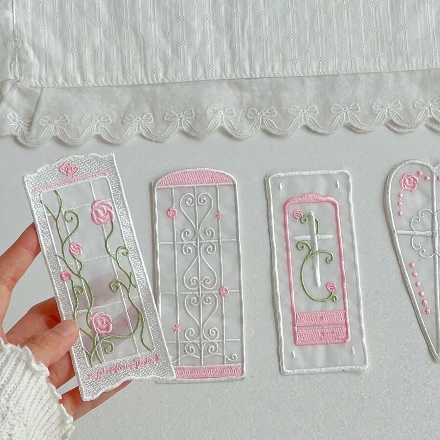 Vintage Rose Embroidered Bookmark, Organza Transparent Floral Page Marker, Aesthetic Hollow Reading Accessory, Suitable For Book Lovers - A - View 1