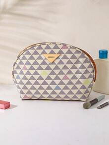 Triangle Print Half-Moon Makeup Pouch, Zipper Cosmetic Bag - View 4