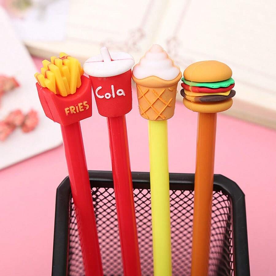 4PCS Creative French Fries Cola Hamburger Ice Cream Neutral Pens, Cute Office Stationery Student Gel Pens, Black Ink - Multiple Styles - View 1