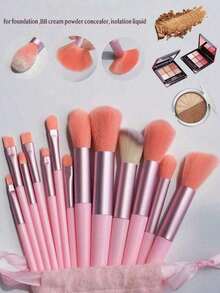 Professional Makeup Brush Set, Including Foundation Brush, Eyeshadow Brush, Etc., Handle Made Of Plastic, Bristles Made Of Soft Synthetic Material, Random Color And Style. Product Name: Makeup Brush Set, Makeup Tool Set, Makeup Gift Set. - Pink - View 4