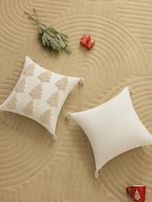 Homemorelove 2pcs/Set Christmas Tree 3D Plush Embroidery Pillowcase, Christmas Color Christmas Tree Pattern, Four-Corner Tassel Decoration, Christmas Holiday Home Sofa Cushion Cover, Suitable For Living Room Sofa, Bedroom And Holiday Home Decor, Pillow Insert Not Included - Beige Arrangement - Multicolor - View 4
