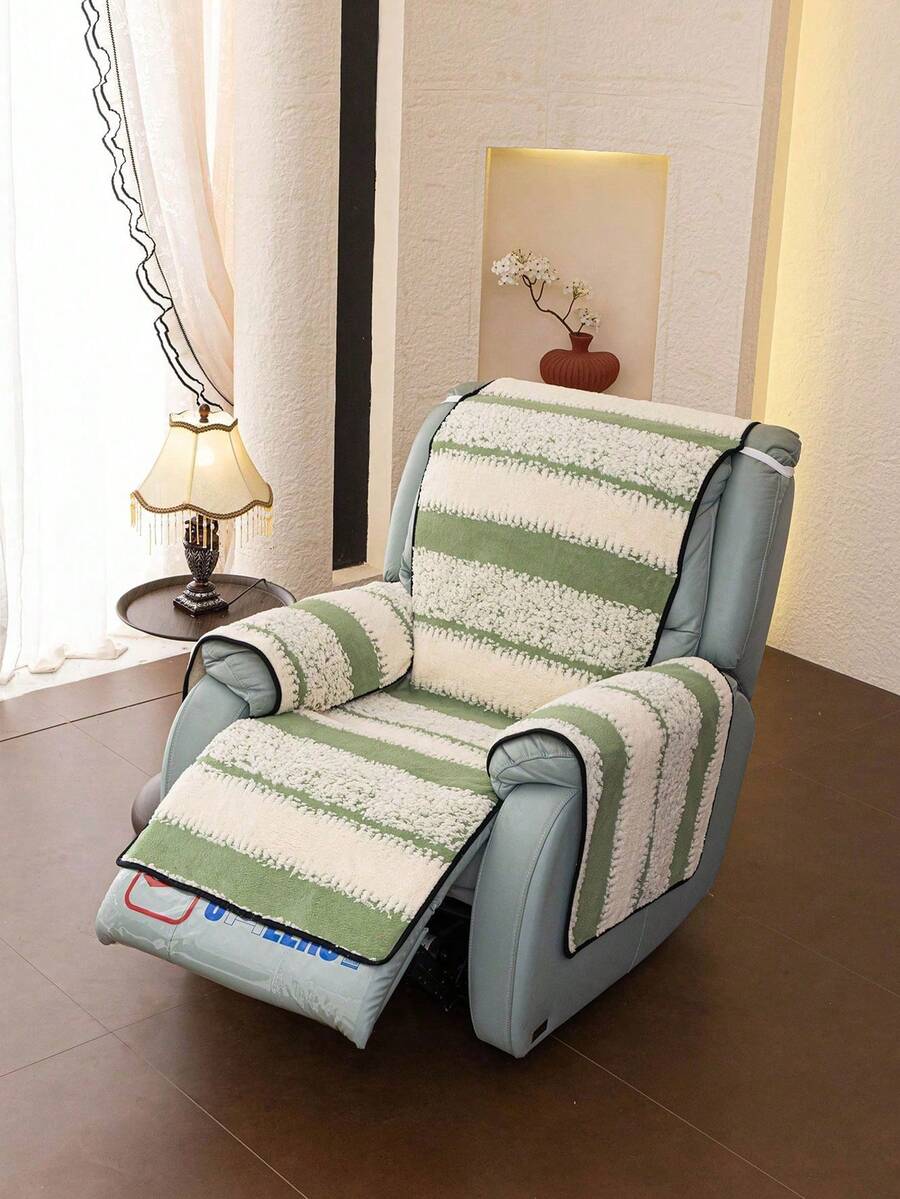 1 cái vỏ bọc sofa đơn thanh lịch, bảo vệ sofa đơn phối màu patchwork, có dây buộc cố định, vỏ bọc sofa chống trượt dùng cho mọi mùa, vỏ bọc trang trí chống bụi cho sofa phòng khách, phù hợp nhiều kiểu sofa đơn và sofa recliner - màu vàng nhạt - Xem 1