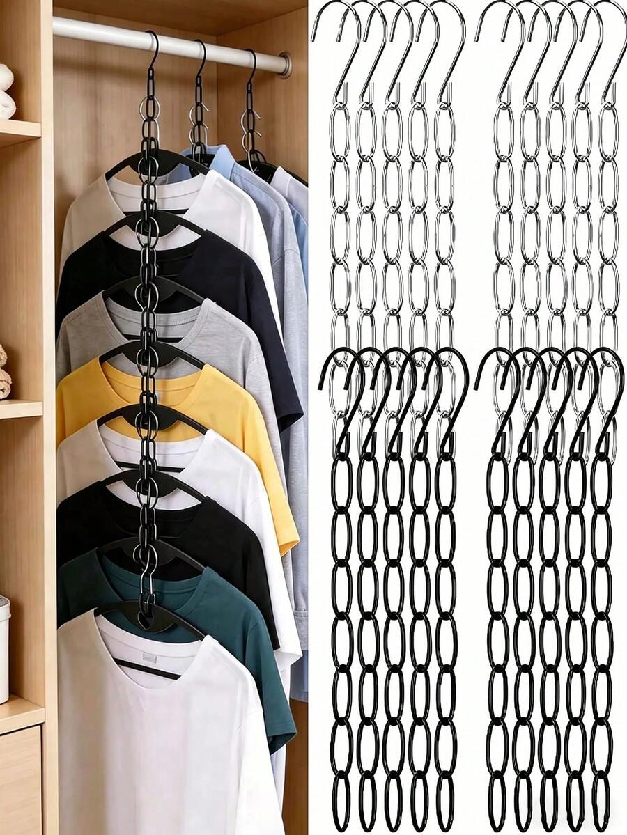 1/3/6pcs Foldable 7-Slot Chain Hook Space-Saving Large Capacity Closet Organizer Portable Wardrobe Storage Rack Ideal For Home And Dorm Clothing Rack Back To School Bedroom Apartment Essentials House Room Decor Accessories Cabinet Storage Organization