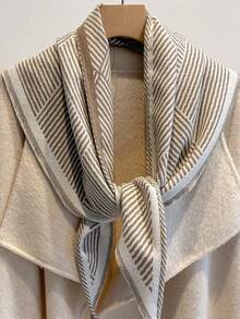 1pc Triangle Shawl Scarf 130*80*40cm, Diagonal Stripe Yarn‑Dyed Jacquard, Thick Brushed‑Polyester Faux Cashmere, Fall Winter For Travel & Party - Multicolor - View 13