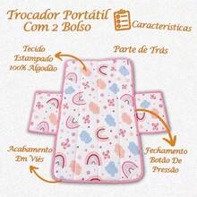 Trocador de Fraldas Portátil para Bebê Impermeável Dobrável Estampado para Bolsa Maternidade - Arco Iris - Visão 8