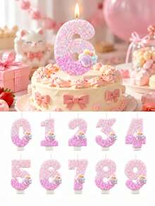 1pc Sequin Gradient Pink Cat Paw 0-9 Number Birthday Candle, Shiny Number Cake Topper Decoration, Pet Theme Cake Decor, Suitable For Cat And Dog Birthday Celebration Cake Decoration Accessories - View 1