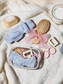 6pcs Wedding Favor Gift Set With Wooden Handle Comb, Facial Cleansing Headband, Hair Tie, Simple Hair Claw Clip In A Transparent Storage Bag, Holiday Gift - Multicolor - View 1