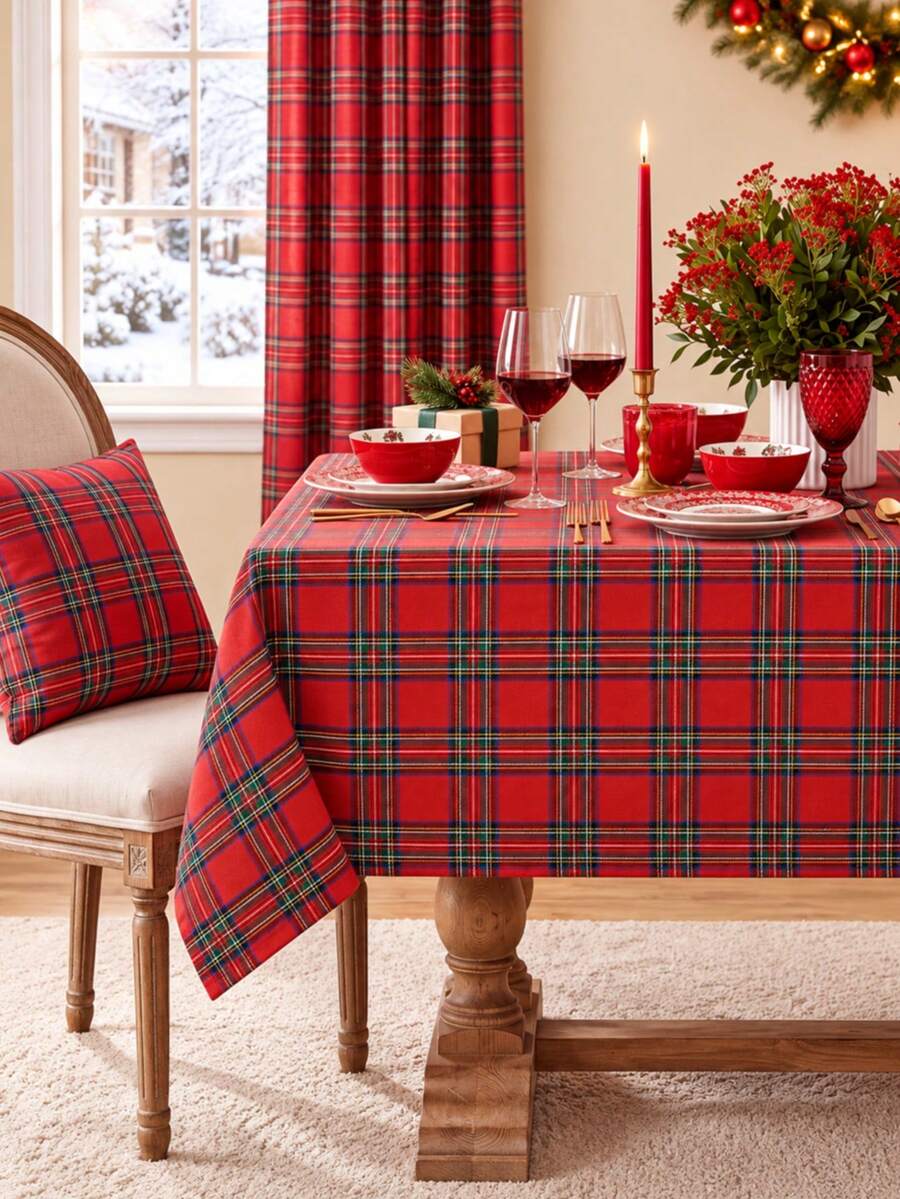 Taplak Meja Kotak-kotak Natal Persegi, Penutup Meja Tartan Kotak-kotak Merah, Taplak Meja Klasik Motif Kotak-kotak Buffalo untuk Ruang Makan Natal, Pesta Natal, Dekorasi Rumah Musim Dingin - Kotak-kotak Merah - View 1