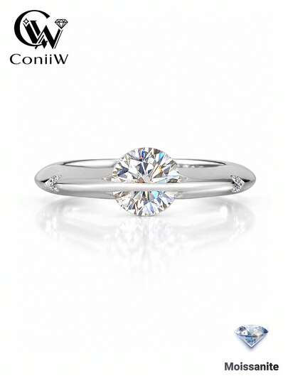 ConiiW A Sparkling 1-Carat Moissanite Ring Crafted From 925 Silver-A Unisex Design Suitable For Weddings, Banquets, Parties, And Social Gatherings.