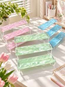 1pc 3-Tier Acrylic Trapezoid Display Stand, Each Layer Can Hold Multiple Bottles Of Fragrance, Aromatherapy, Essential Oils, Cosmetics, Modern Minimalist Style, Each Layer Surface Has Wavy Pattern, Suitable For Bedroom Vanity, Fragrance Store Display Area, Fragrance Collection Enthusiasts, Beauty Store Merchants, Etc. - Multicolor - View 3