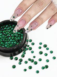 Red Green Christmas Nail Rhinestones,Flat Back Round Crystal Gems - Multicolor - View 3