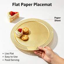 8pcs Gold Round Lace Paper Placemats, Cardboard Cake Base, Dessert Plates Cupcake Boards, Decorative Table Mats, For Wedding Birthday Party Bridal Holiday Christmas Dessert Table Setting - Gold - View 5
