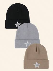 1/2/3pcs Men's Knitted Star Embroidery Beanie, Fashion Street Ski Hat, Windproof Warm Versatile Cold Weather Outdoor Cycling Hat - Multicolor - View 9