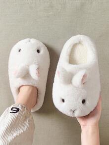 Women's Cute Rabbit Thick Sole Slippers, Indoor/Outdoor Fluffy Plush Winter Comfortable Closed-Toe Slippers - White - View 7