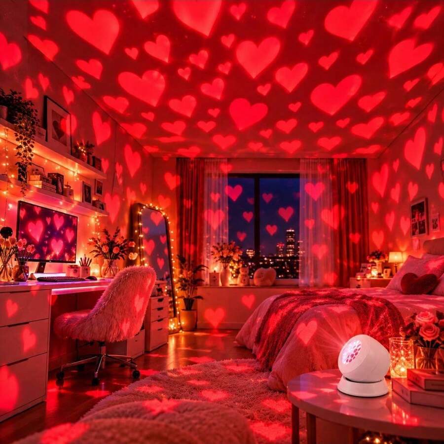 LED Rotating Heart Projection Light - Dynamic Rotating Projection, 360° Adjustable, USB Powered Heart-Shaped Lamp, Suitable For Bedroom, Living Room, Party, Proposal, Wedding Decoration, Floor/Ceiling, Valentine's Day, Halloween, Christmas Atmosphere Light - Romantic Projector - View 1