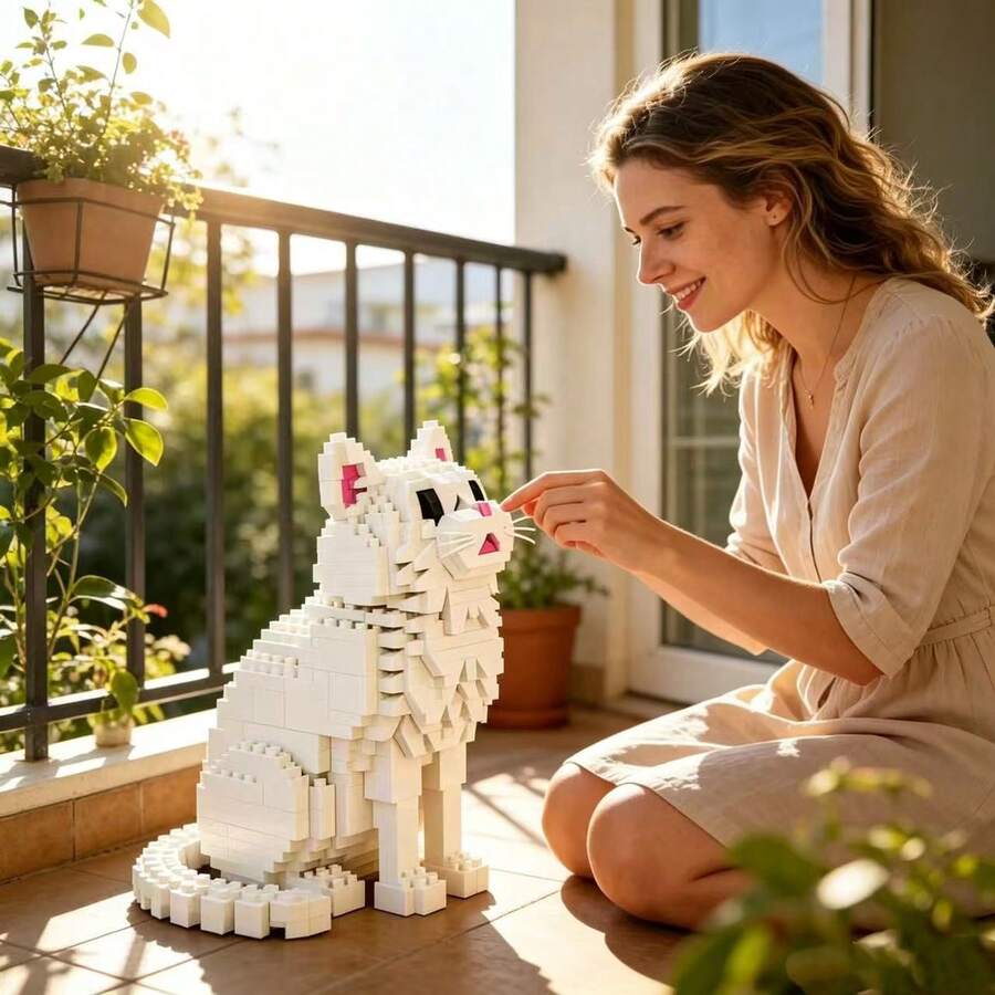 636pcs Persian Cat/Cow Cat/Tabby Cat/Dressed Cat Building Block Model Set, Creative Puzzle Game, Unique Bedroom Decor And Personalized Gift, Decorative Style Model With Customized Stickers, Ideal Gift To Relieve Irritation And Stress - Multiple Colors - View 1