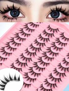 20 Pairs Anime Manga Spiky False Eyelashes, Fluffy Cartoon Cosplay Strip Lashes, Exaggerated Pointed Cluster Eyelashes, Ultra-Thin Soft Cotton Band Reusable Handmade Lashes, Suitable For Cosplay, Halloween, Anime Makeup - Black - View 7
