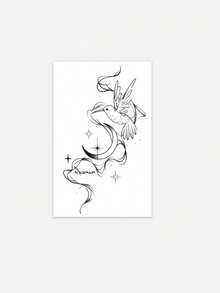1 Sheet Hummingbird Moon Temporary Tattoo Stickers, Black Fine Line Hummingbird With Crescent Moon, Twisted Ribbon & Star Accents Fake Tattoos For Forearm, Waterproof Body Art Decals For Men Women - Christmas - View 2