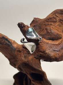 925 Sterling Silver Plated Ring, Women's Couple Minimalist Handmade Oversized Ring, Party Jewelry Gift - Silver - View 2