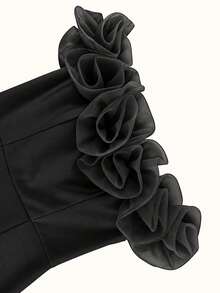 Plus Size Black Off Shoulder Ruffle Mermaid Dress Women Mesh Patchwork 3D Floral Fashion Bodycon Evening Elegant Wedding Party Night Out Dresses - Black - View 5