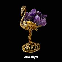 1 Buah Batu Amethyst Alami Mentah & Gugusan Batu Permata Citrine dengan Alas Logam Emas, Dekorasi Meja Kristal Penyembuhan, Desain Flamingo DIY, Hadiah Natal - Burung flamingo - View 17