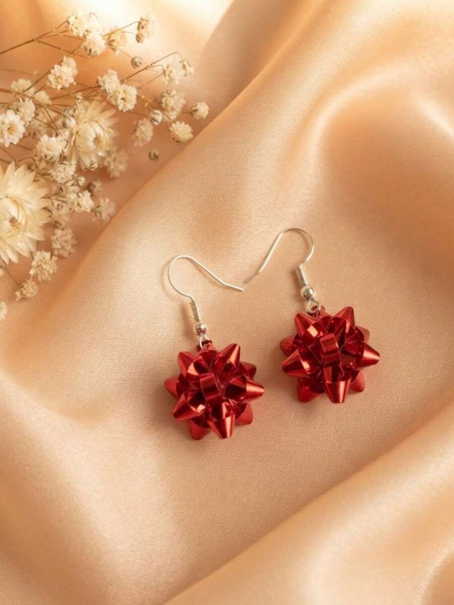 1 Pair Christmas Shiny Red 3D Firework Earrings, Creative Star-Shaped Firework Pendant Earrings, European And American Christmas Party Atmosphere Holiday Earrings - Red - View 1