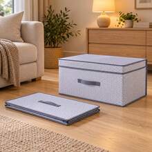 XXL Patterned Storage Box 70 X 40 X 30 Cm, 84L Collapsible Fabric Storage Bin With Lid & Front Handle, Foldable Organiser For Clothes, Bedding, Blankets, Wardrobe & Under Bed - 2 Colours Shipped At Random - View 1