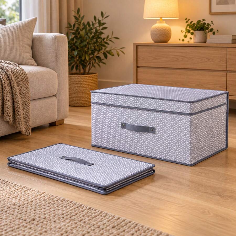 XXL Patterned Storage Box 70 X 40 X 30 Cm, 84L Collapsible Fabric Storage Bin With Lid & Front Handle, Foldable Organiser For Clothes, Bedding, Blankets, Wardrobe & Under Bed - 2 Colours Shipped At Random - View 1
