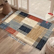 1pc Kitchen Floor Mat, Soft Faux Cashmere Material Floor Pad, Geometric Patchwork Striped Texture, Kitchen Bathroom Entryway Non-Slip Floor Mat, Suitable For Multiple Scene Use Non-Slip Floor Mat, Room Decor, Holiday Gift - Multicolor - View 14