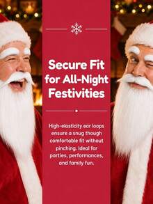 Santa Claus Fake Beard And Eyebrow Set - White Long Beard, Suitable For Christmas, Halloween, Cosplay Parties And Themed Events Costume Props - Multicolor - View 7