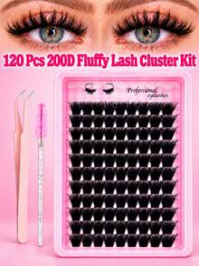 120pcs 200D Fluffy Cluster False Eyelashes Set, Includes Tweezers And Lash Brush, Slim & Voluminous Style, Suitable For DIY Cat Eye Makeup, Daily Wear And Party, False Eyelash Clusters, Lash Technique Supplier - View 8
