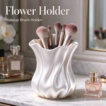 3D Printed Silk Texture Makeup Brush Holder, Flower Shaped Cosmetic Storage Box, Decorative Pen Holder, Vanity Bathroom Home Decor - Multicolor - View 1