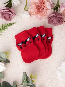 4/8pcs Random Print Pet Anti-Slip Socks, Suitable For Small And Medium Dogs, Anti-Slip, Pet Puppy Anti-Slip Protective Socks - Multicolor - View 2