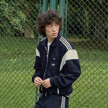 Adidas Women's Striped Colorblock Pocket Zipper Sports Jacket - Navy Blue - View 2