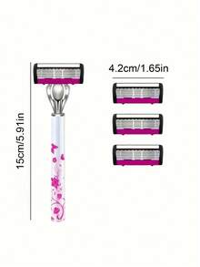 1 Handle + 6/12/18 Replaceable Blades Women's Manual Razor, Floral Pattern Non-Slip Shaving Razor, 6-Blade System, Smooth Hair Removal, Suitable For Legs, Underarms, Bikini Area, Travel Supplies, Manual Body Razor, Women's Shaving Razor, Bikini Trimmer - A - View 11