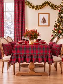 Taplak Meja Persegi Panjang Romanstile Motif Kotak-kotak Natal, Penutup Meja Natal Kotak-kotak Hijau Tartan, Dekorasi Meja Makan Liburan Natal yang Meriah, Dekorasi Natal Gaya Rumah Pertanian, Pesta Liburan Musim Dingin, Makan Malam Natal, Dekorasi Rumah Meriah - Motif Kotak-kotak Merah Natal - View 7
