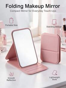 Portable Makeup Mirror, Solid Color, PU Leather, Minimalist Compact, Foldable, Cute Pocket Mirror, Birthday/Graduation Gift, Home Decor, Back To School Supplies,Giveaways,Travel,Cheap Stuff,Travel Essential - Multicolor - View 3