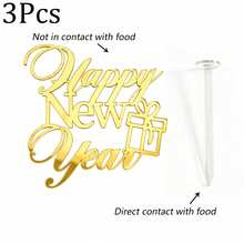 1 cái/3 cái/6 cái topper bánh kem acrylic Happy New Year, trang trí bánh gương vàng, thiết kế hộp quà, trang trí bánh tiệc đêm giao thừa, dụng cụ làm bánh tráng miệng - Nhiều màu - Xem 13
