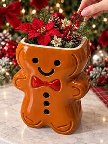 1 buah Pot Tanaman Dekoratif Bentuk Manusia Kue Jahe yang Lucu, Ornamen Taman Natal, Pot Bunga untuk Teras, Beranda & Pajangan Liburan Luar Ruangan - A - View 4