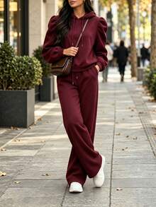 Sweat Sets For Women Hoodie And Sweatpants Casual Lounge Wear Matching Sweat Sets Fashion Outfit - Burgundy - View 2