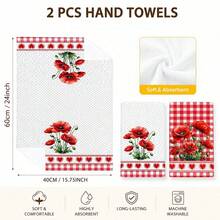 2pcs Red Poppy Kitchen Towels, Plaid And Polka Dot Floral Print With Heart Trim Hand Towels, Suitable For Kitchen, Oven Handles And Farmhouse Home Decor, Machine Washable Holiday Gift And Cleaning Supplies - Multicolor - View 6