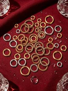 50 Buah Cincin Penghubung Tertutup Berlubang Bulat Berlapis Emas 18K dari Baja Tahan Karat 304, Lingkaran Penghubung untuk Aksesoris Perhiasan DIY Wanita - MultiWarna - View 1