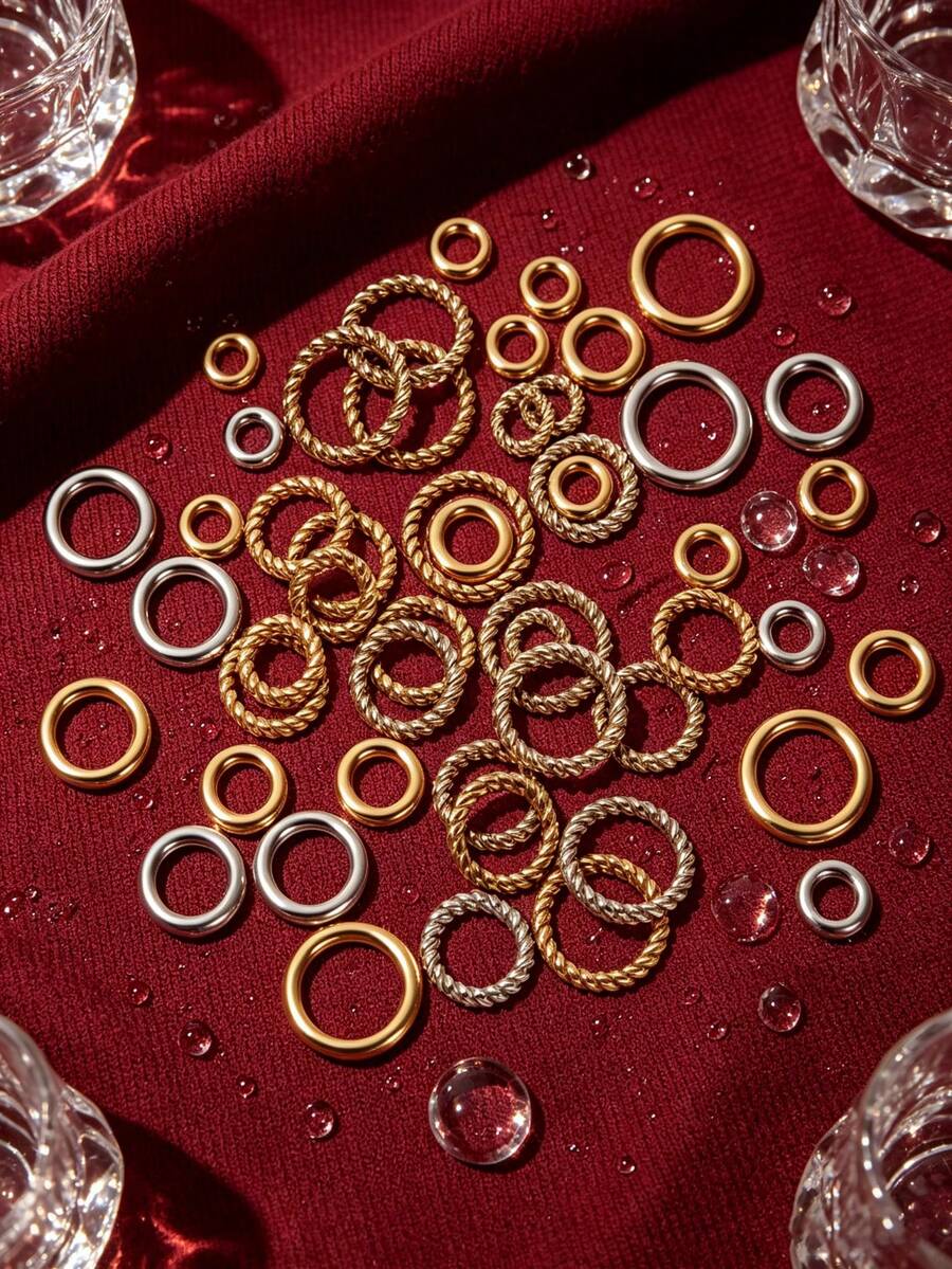 50 Buah Cincin Penghubung Tertutup Berlubang Bulat Berlapis Emas 18K dari Baja Tahan Karat 304, Lingkaran Penghubung untuk Aksesoris Perhiasan DIY Wanita - MultiWarna - View 1