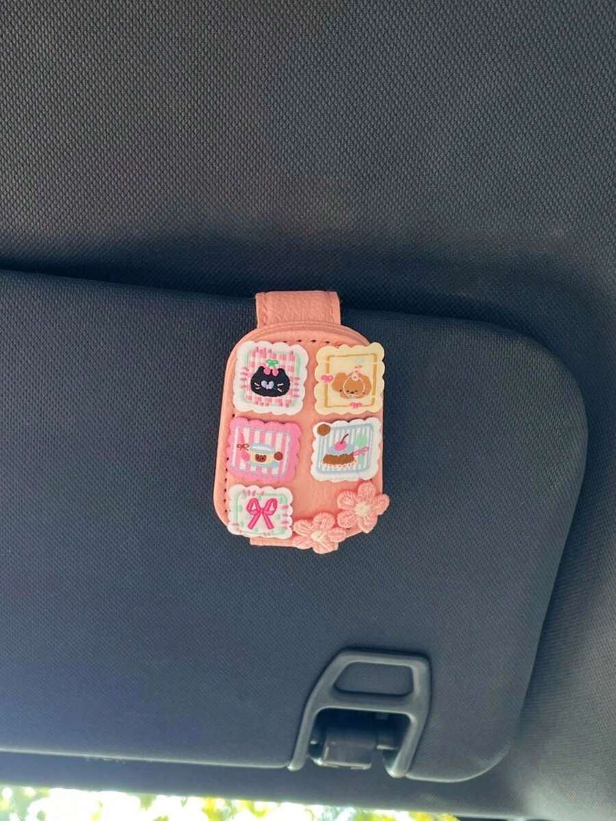 1PC Cute Doodle Flower Car Sun Visor Fashion Glasses Holder, Card Clip ...