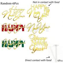 1 cái/3 cái/6 cái topper bánh kem acrylic Happy New Year, trang trí bánh gương vàng, thiết kế hộp quà, trang trí bánh tiệc đêm giao thừa, dụng cụ làm bánh tráng miệng - Nhiều màu - Xem 8